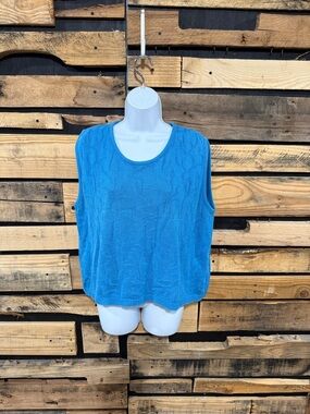 Vintage Winona Knits Made In The USA Teal Blue Sleeveless Textured Sweater Vest